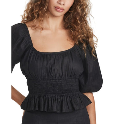 Faithfull The Brand Smocked Black Kinsley Top Size 6