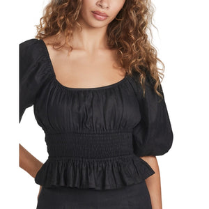 Faithfull The Brand Smocked Black Kinsley Top Size 6
