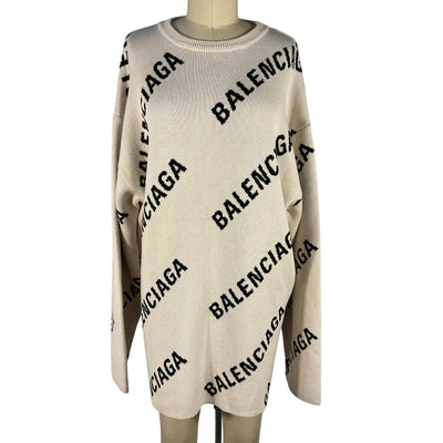 Balenciaga Oversized Cream Crewneck Sweater Size S NWT
