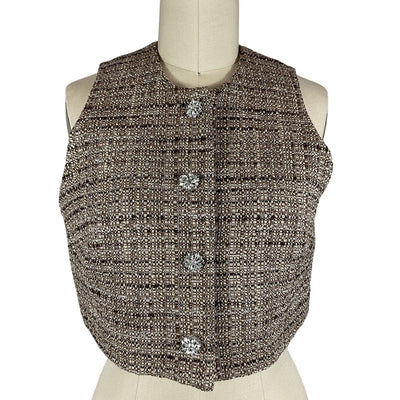 Sandro Embellished Brown Button Front Vest Size 1 NWT