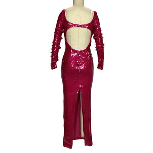 Laquan Smith Sparkling Fuchsia Front Cutout Sequin Gown Size L
