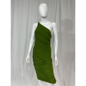 Norma Kamali 'Diana' Green One Shoulder Asymmetrical Dress Size XS