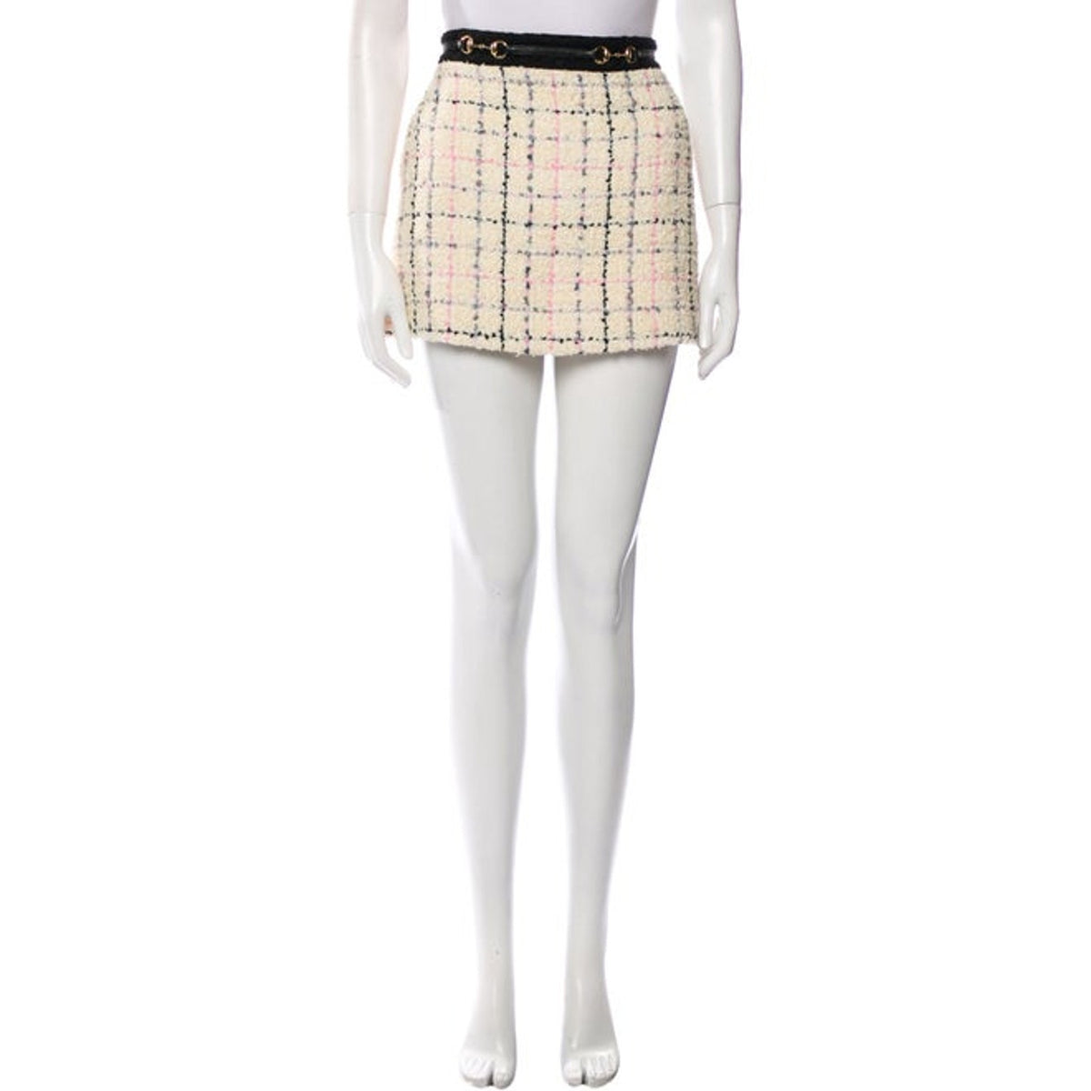 Gucci Textured Ivory Tweed Check Mini Skirt Size US 6 / IT 42