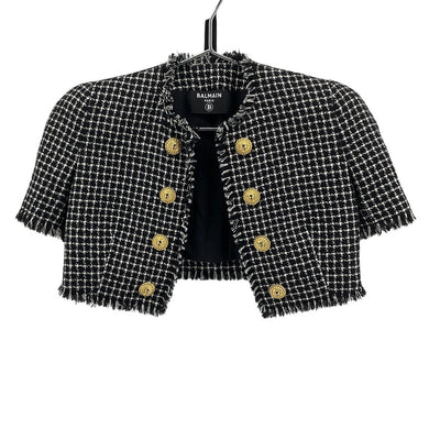 Balmain Cropped Black Tweed Jacket Size 36 FR / US 2