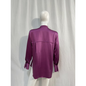 Vince 'Button Up' Purple Silk Satin Blouse Size S