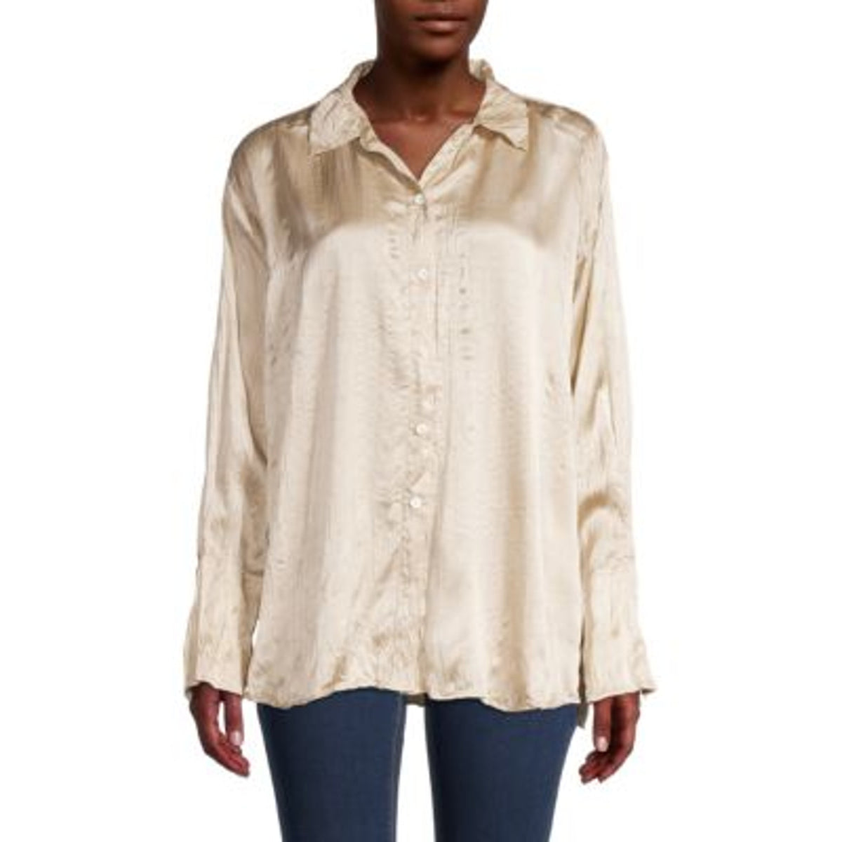Frame Crinkled Silk Beige Boyfriend Size Xxs Shirt