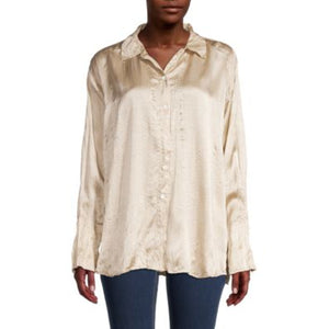 Frame Crinkled Silk Beige Boyfriend Size Xxs Shirt