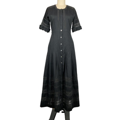 Loveshackfancy Elegant Black Cotton Edie Midi Shirtdress Size XS