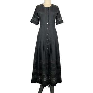 Loveshackfancy Elegant Black Cotton Edie Midi Shirtdress Size XS