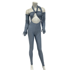 Kim Shui Glitter Blue Wrap Cutout Jumpsuit Size S