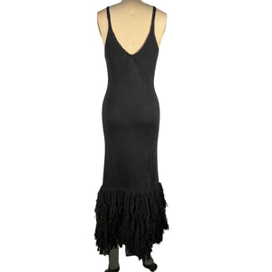 Joostricot Fringed Black Jersey Midi Dress Size S