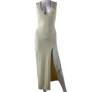 Michael Costello Sleek Beige Variegated Rib Bodycon Dress Size L