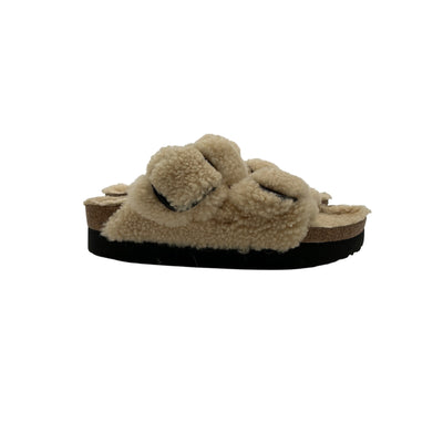 Birkenstock X 'Papillo' Beige Arizona Big Buckle Platform Teddy Sandal Size 8