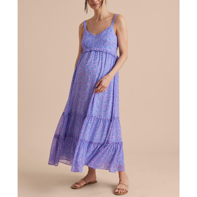 HATCH X A Pea In The Pod Tiered Periwinkle Ikat Ruffle Maxi Dress Size M