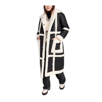 Stand Studio Faux Shearling Black And Off White Patrice Coat Size EU 34 / US 2
