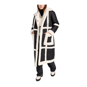 Stand Studio Faux Shearling Black And Off White Patrice Coat Size EU 34 / US 2