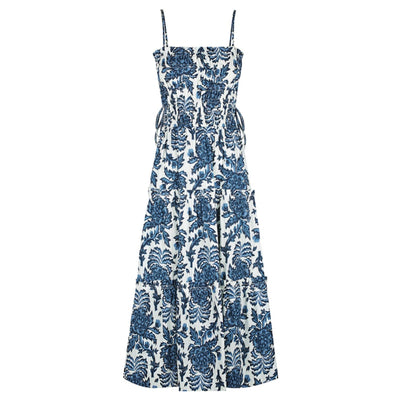 Shona Joy Shirred Blue Diana Midi Dress Size US 8 NWT