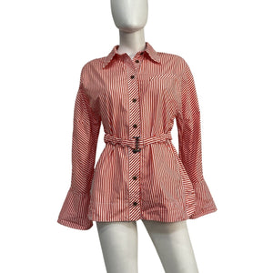 Ganni Striped Red And White Detachable Belt Blouse Size FR 38 / US 6