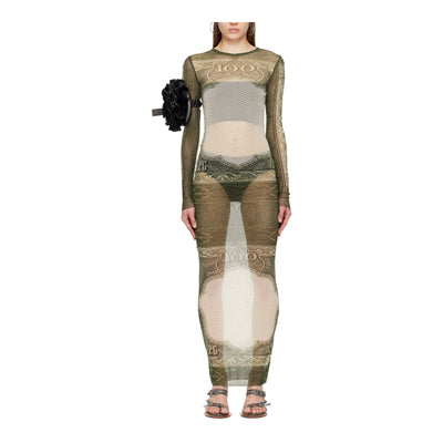 Jean Paul Gaultier Sheer Green Cartouche Maxi Dress Size S