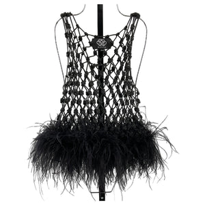 Santa Brands Embellished Black Feather Trim Mesh Tank Top Size XS / S