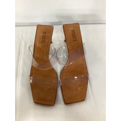 Schutz 'Ariella' Brown Slide Stiletto Square Toe Sandal Size 8.5