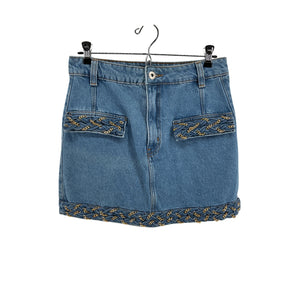 Patbo Braided Denim Chain Trim Mini Size BR 40/US 8 Skirt