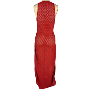 Ganni Chic Red Mesh Lace Keyhole Maxi Dress Size FR 38 / US 6