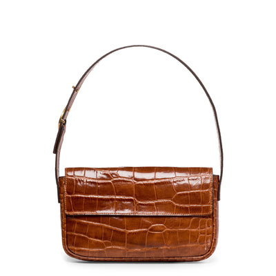Staud Croc Embossed Leather Brown Tommy Shoulder Bag