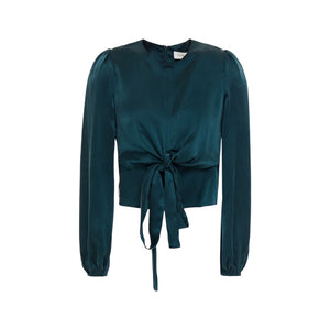 Zimmermann Elegant Teal Cropped Knotted Washed Silk Size 3 Blouse