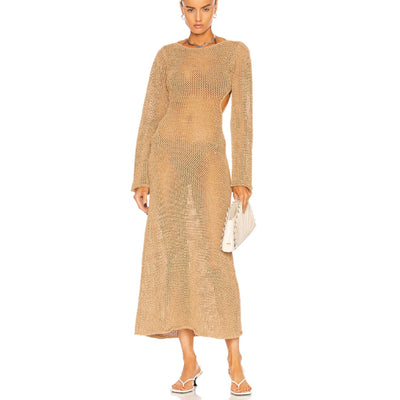 Cult Gaia Sheer Sand Open Back Crochet Dress Size S