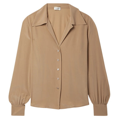 Saint Laurent Elegant Sand Silk Crepe Blouse Size FR 34 / US 2