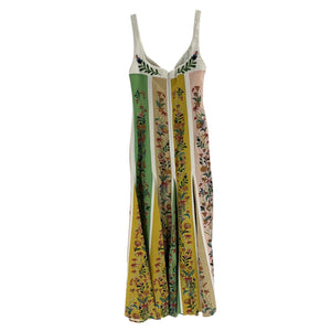Farm Rio 'Delicate' Green Linen Floral Stripes Sleeveless Gore Dress Size XS