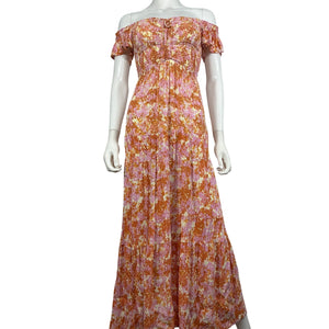 L*Space Smocked Multicolor Lucia Maxi Dress Size XS