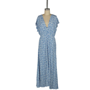 Faithfull The Brand Floral Blue Magdelena Midi Dress Size XXL