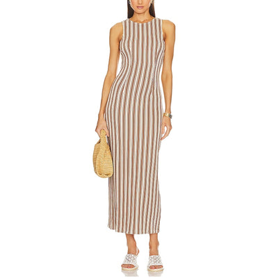 La Blanca Striped Brown Demi Midi Dress Size XS / S NWT