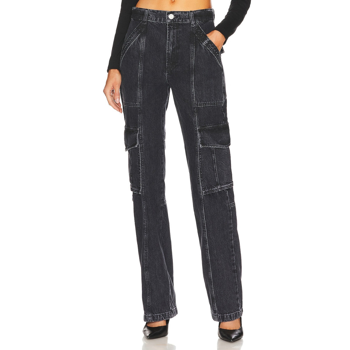 Frame High Rise Black Utility Cargo Denim Jeans Size 24