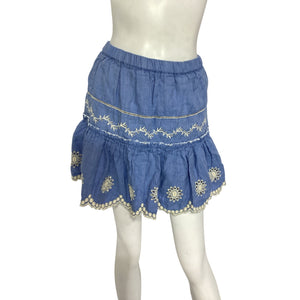 Loveshackfancy Embroidered Blue Cava Skirt Size XS