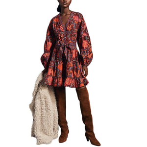 Farm Rio Floral Brown Button-Front Dress Size S