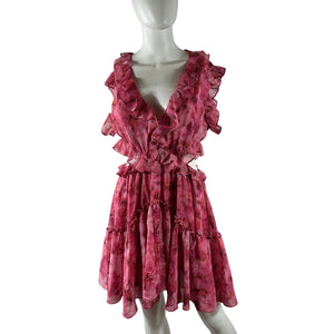 Misa Los Angeles Ruffled Pink Jolie Mini Dress Size M