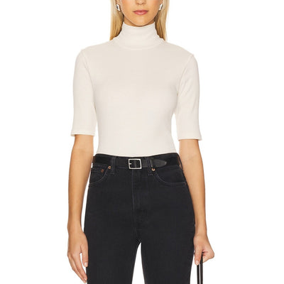 Vince Ribbed Beige Turtleneck Top Size M
