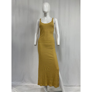 Ramy Brook 'Everest' Yellow Viscose Ribbed Knit Scoop Neck Midi Dress Size S