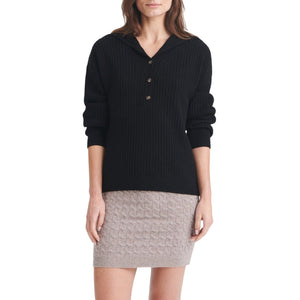 Naadam Ribbed Black Cashmino Half Button Size S Sweater