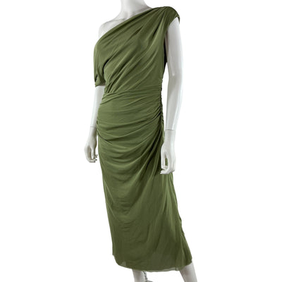 Significant Other Draped Green Drew Off Shoulder Midi Dress Size US 8