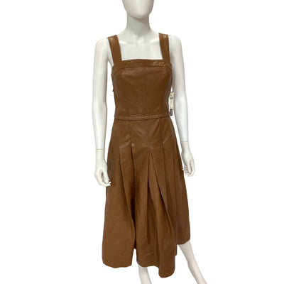 Anthropologie Faux Leather Cognac Pinafore Dress Size 4 NWT