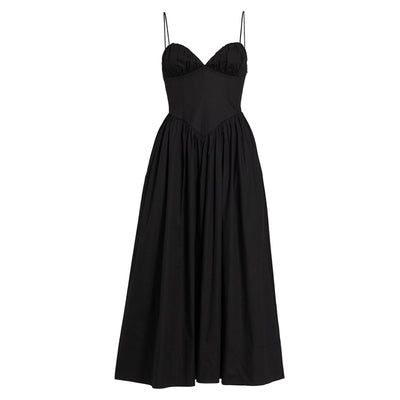 Ronny Kobo Ruched Black Carmine Midi Dress Size SNWT