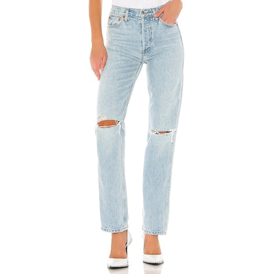 Re/Done Distressed Blue High Rise Loose Denim Jeans Size 28