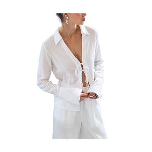 Favorite Daughter Textured White Tied And True Blouse Size M