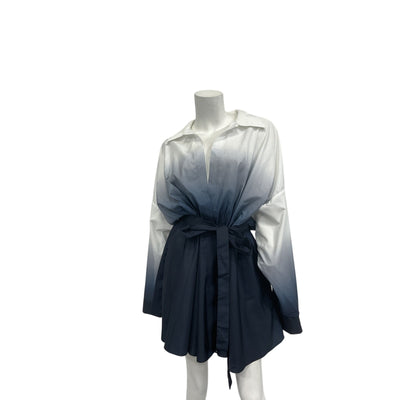 Norma Kamali Super Navy Polyester Oversized Boyfriend Shirt Flared Mini Dress Size L