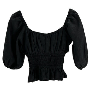 Faithfull The Brand Smocked Black Kinsley Blouse Size M