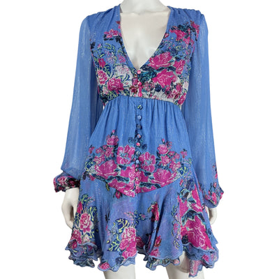 Hemant And Nandita Floral Blue Mini Dress Size XS